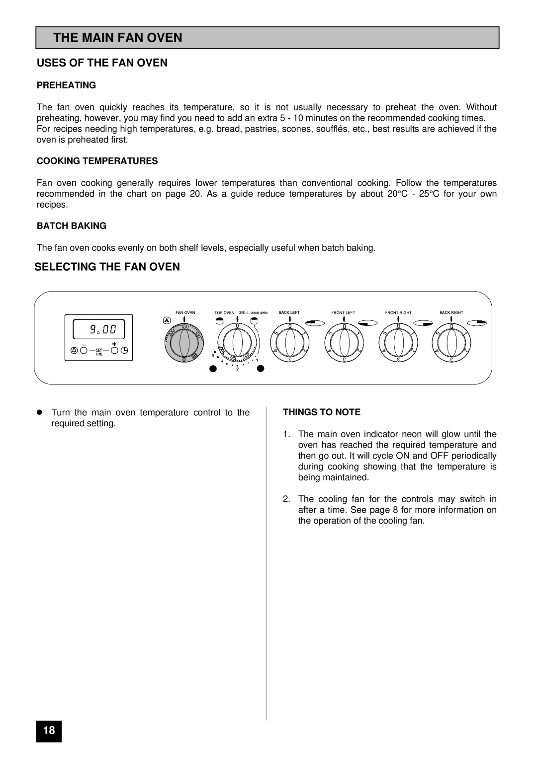 Electra Accessories EL 370 manual Main FAN Oven, Uses of the FAN Oven, Selecting the FAN Oven 