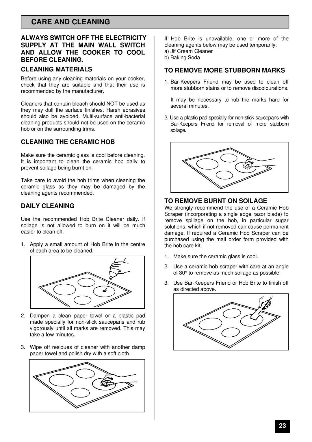 Electra Accessories EL 370 Care and Cleaning, Cleaning the Ceramic HOB, Daily Cleaning, To Remove More Stubborn Marks 