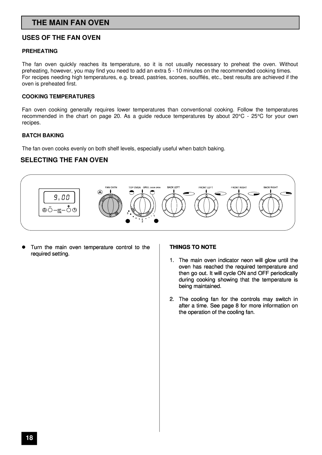Electra Accessories EL 370 manual The Main Fan Oven, Uses Of The Fan Oven, Selecting The Fan Oven, Preheating, Batch Baking 
