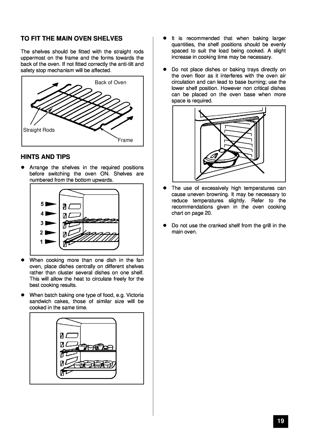 Electra Accessories EL 370 manual To Fit The Main Oven Shelves, lHINTS AND TIPS, Back of Oven Straight Rods Frame 