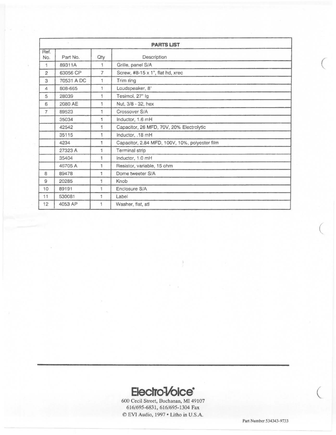 Electro-Voice 100A manual 