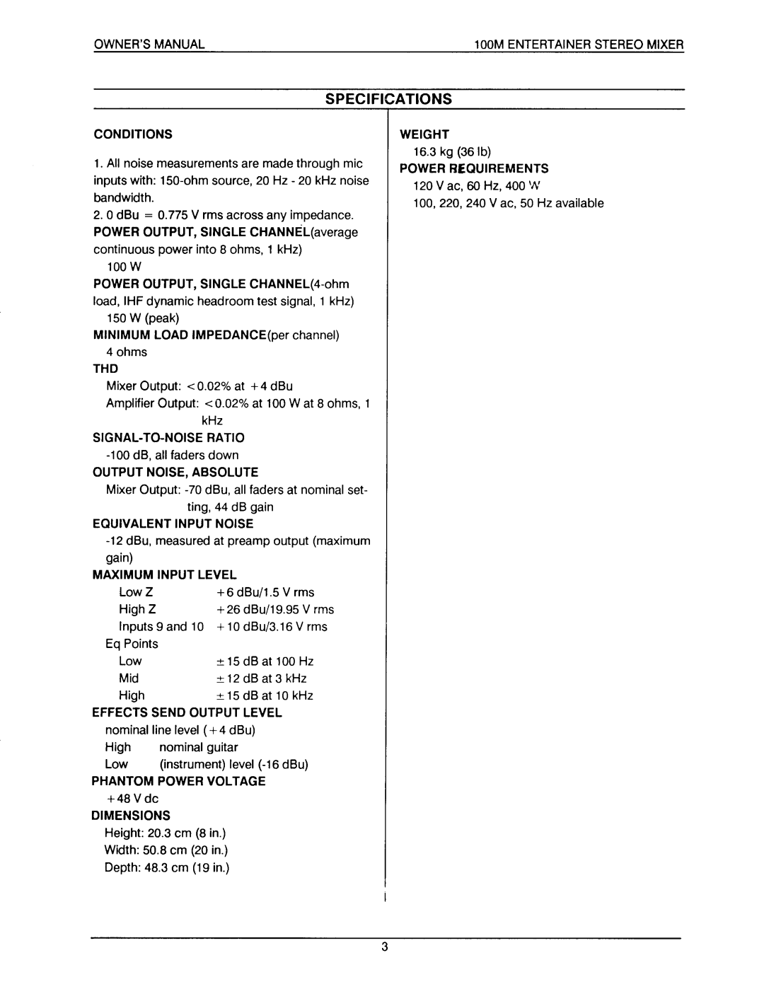 Electro-Voice 100M manual 