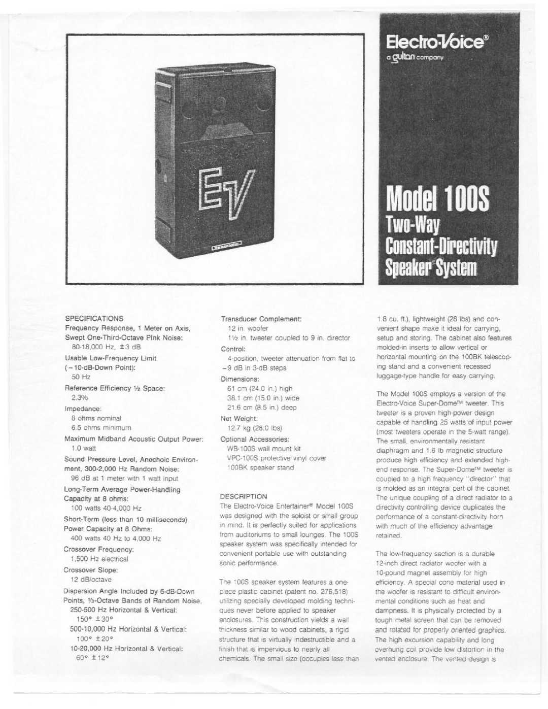 Electro-Voice 100S manual 