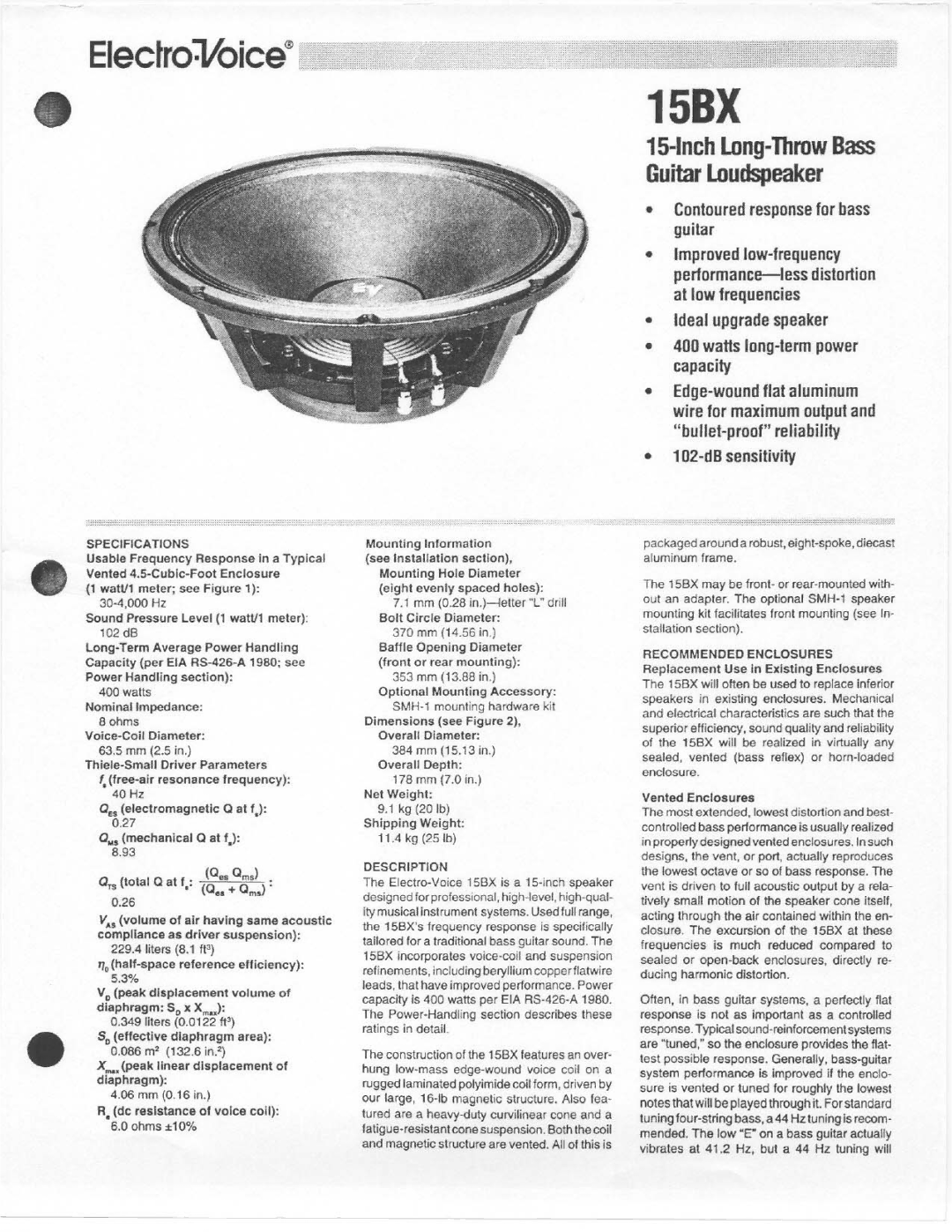 Electro-Voice 15BX manual 