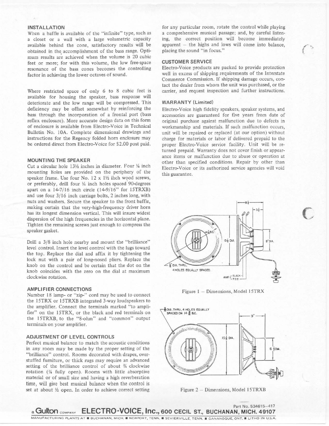 Electro-Voice 15TRXB manual 