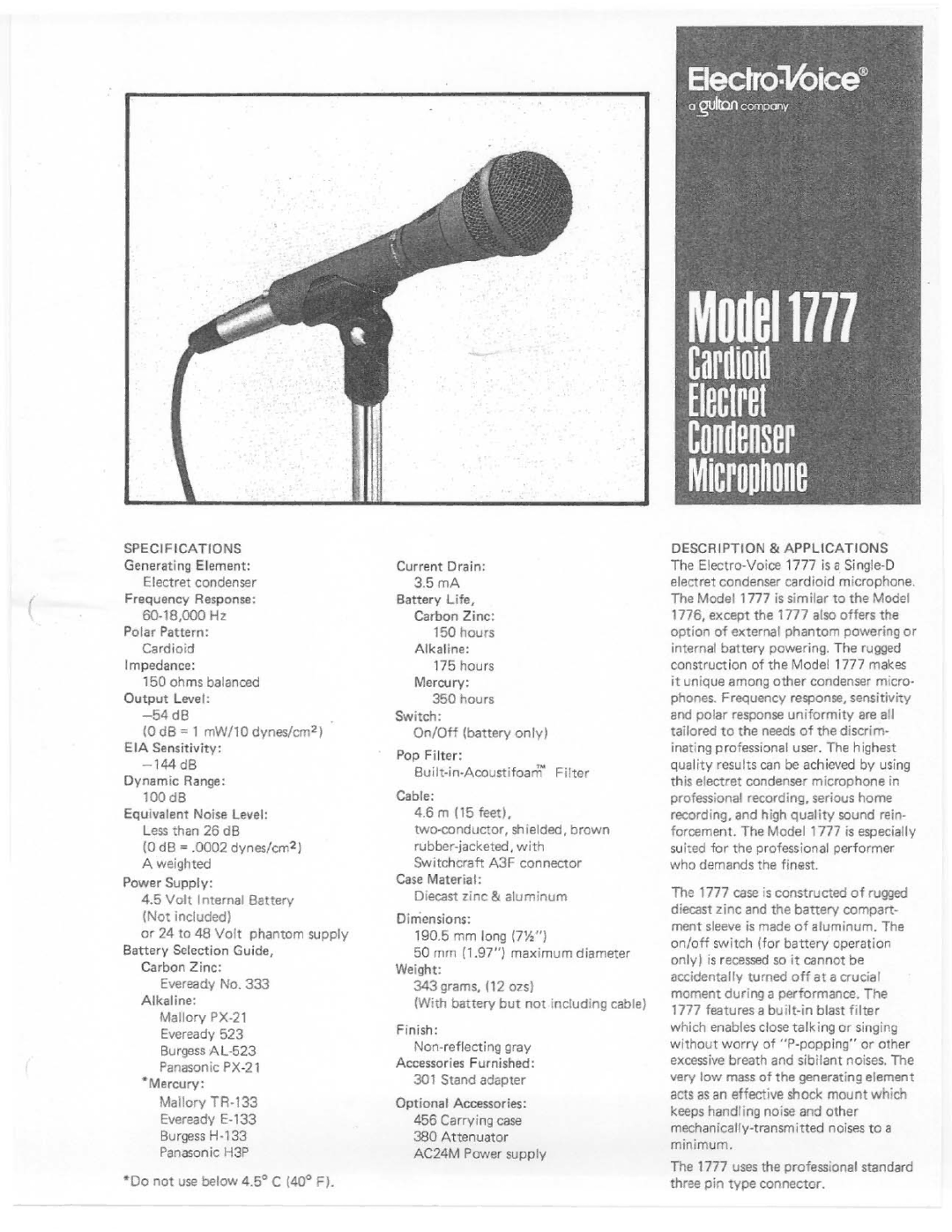 Electro-Voice 1777 manual 