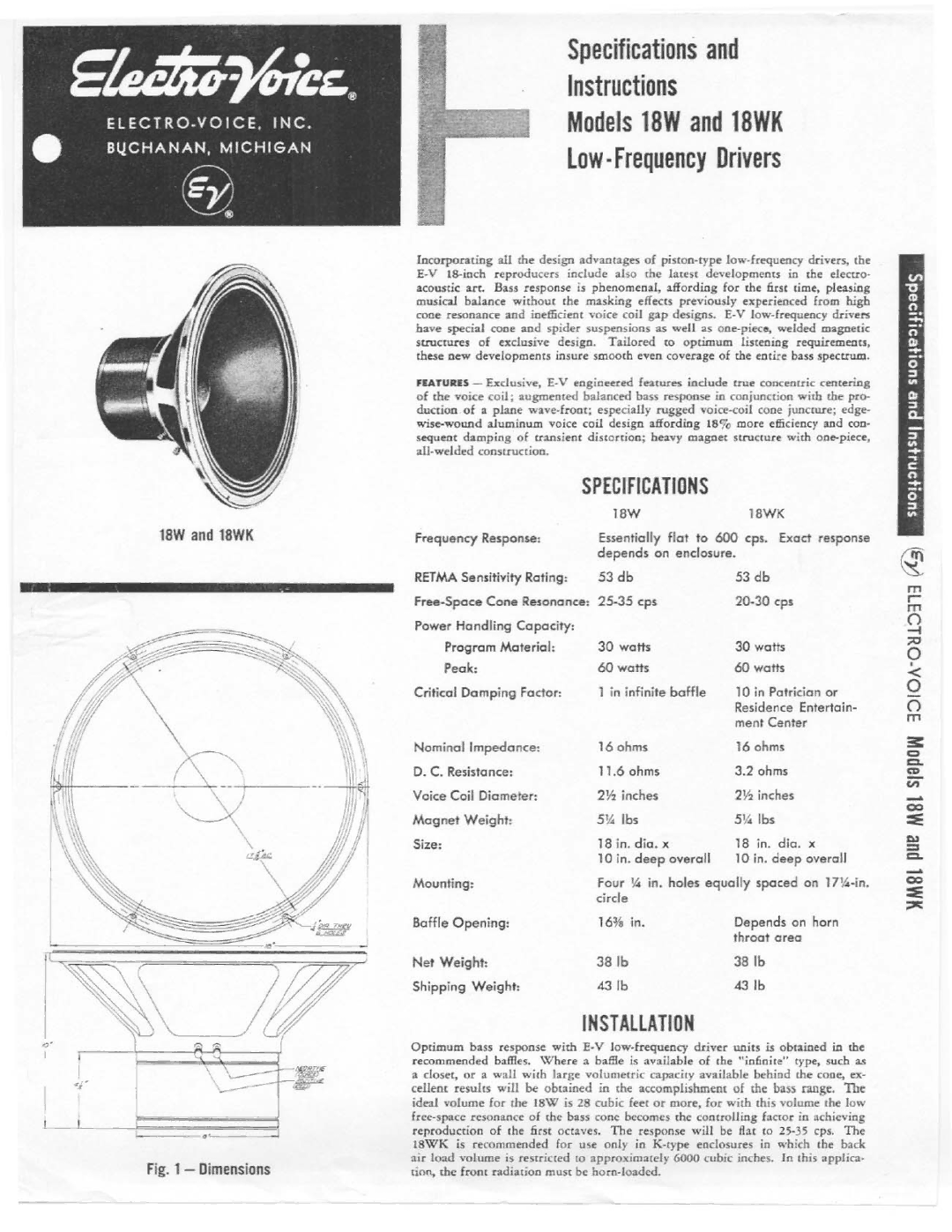 Electro-Voice 18WK manual 