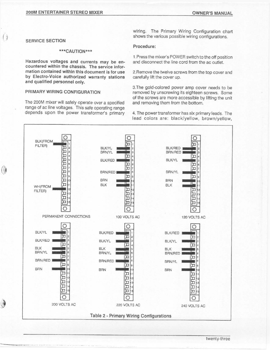 Electro-Voice 200M manual 