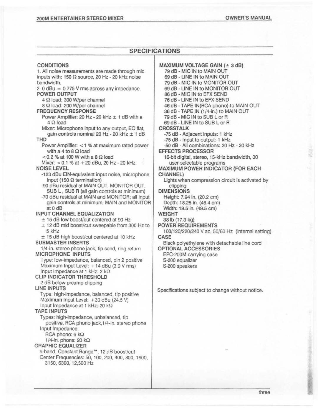 Electro-Voice 200M manual 