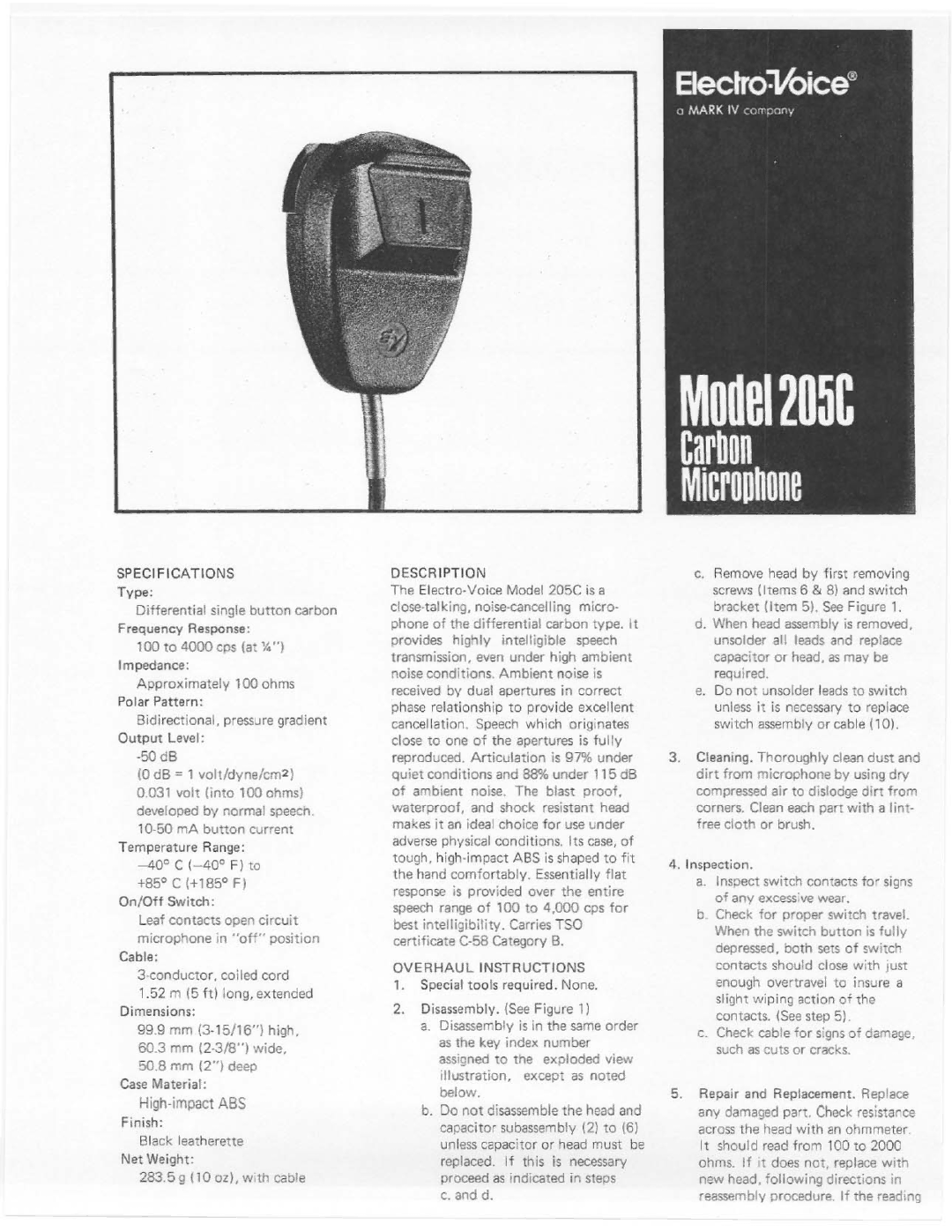 Electro-Voice 205C manual 