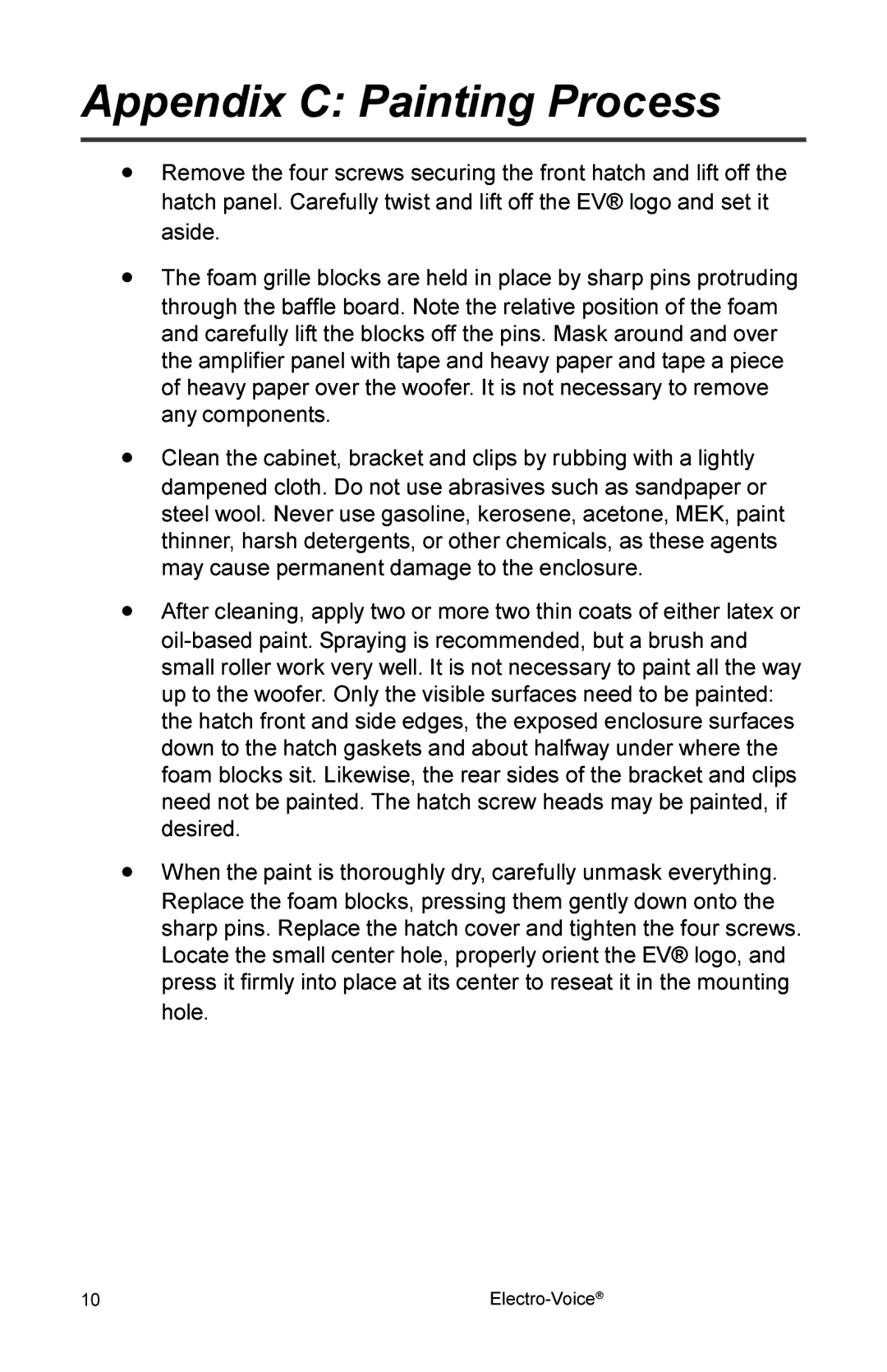 Electro-Voice 2.1P user manual Appendix C Painting Process 