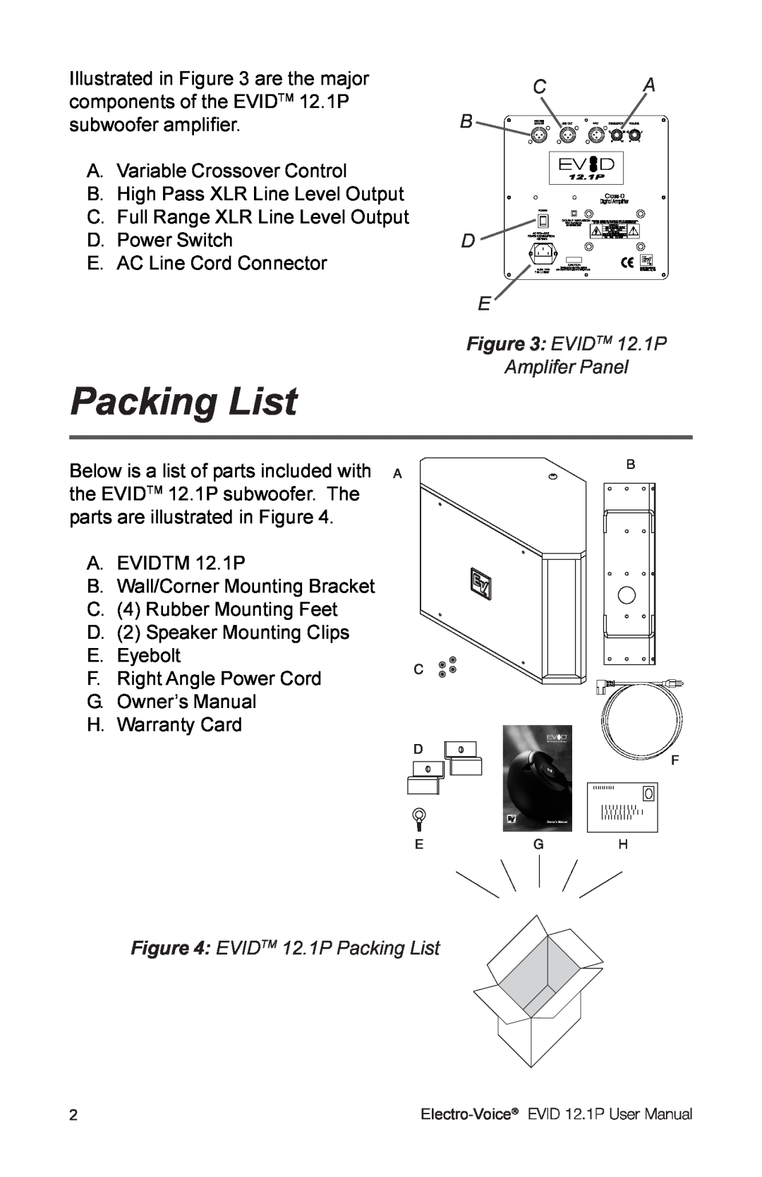 Electro-Voice user manual Packing List, EVIDTM 12.1P 