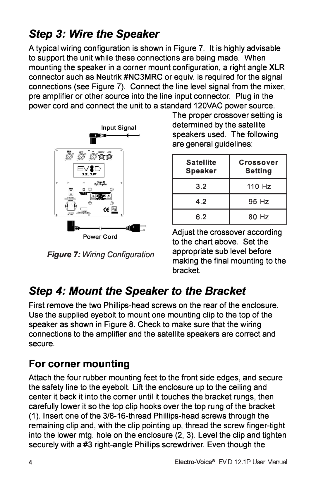 Electro-Voice 2.1P user manual Wire the Speaker, Mount the Speaker to the Bracket, For corner mounting 