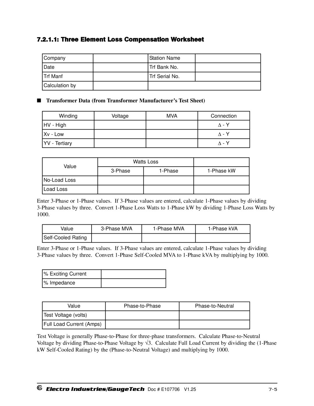 Electro-Voice 1252 Three Element Loss Compensation Worksheet, Transformer Data from Transformer Manufacturer’s Test Sheet 