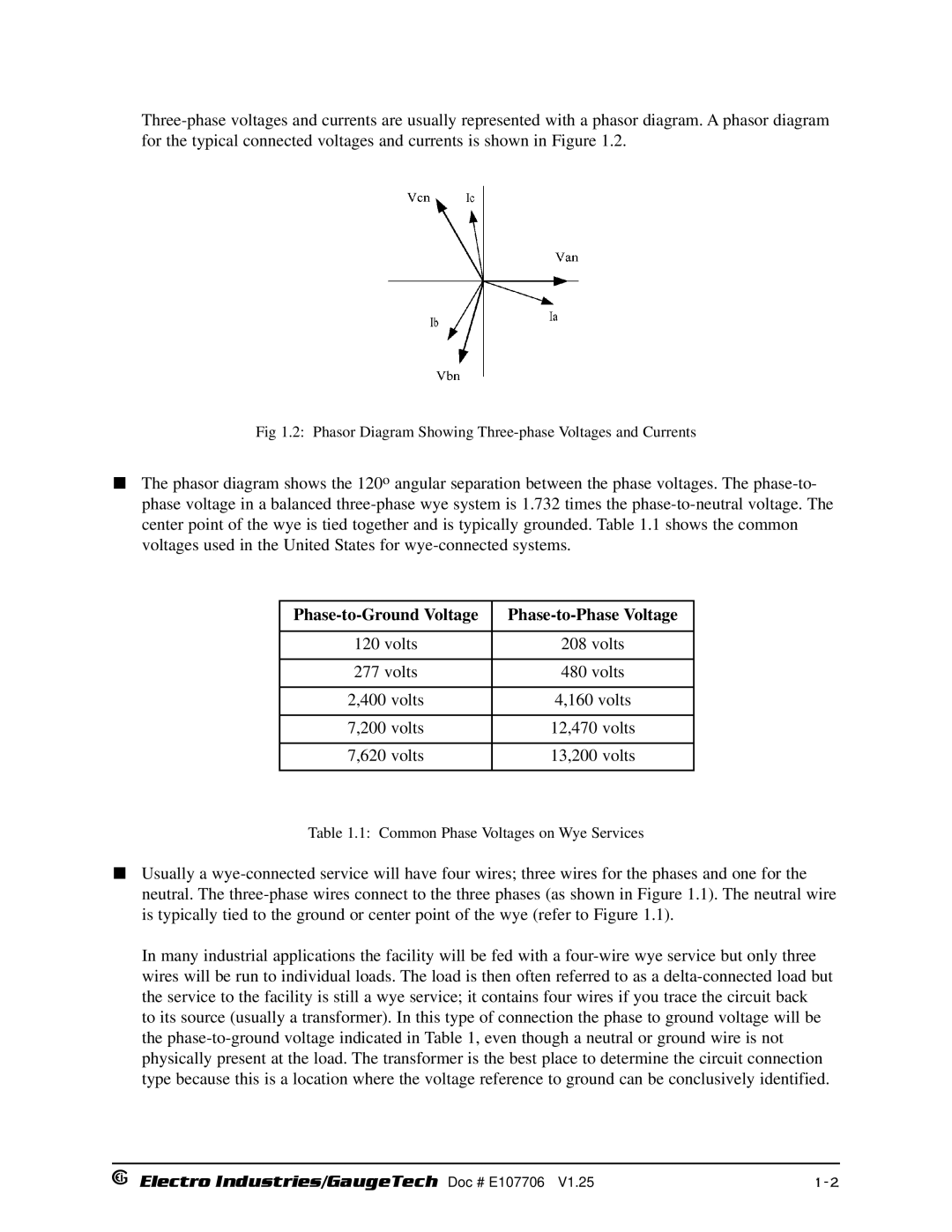 Electro-Voice 250, 1252 operation manual Phase-to-Ground Voltage Phase-to-Phase Voltage 