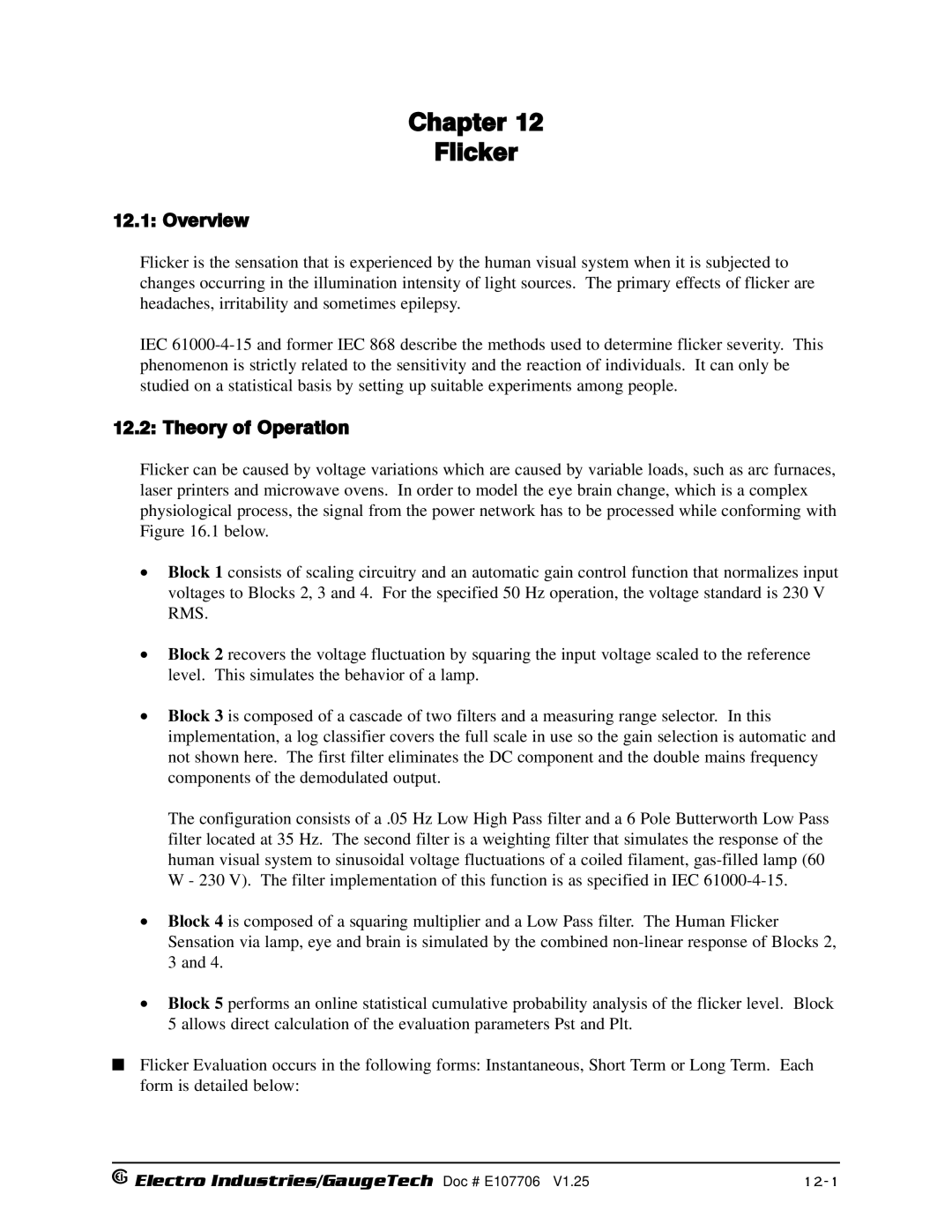 Electro-Voice 1252, 250 operation manual Chapter Flicker, Theory of Operation 