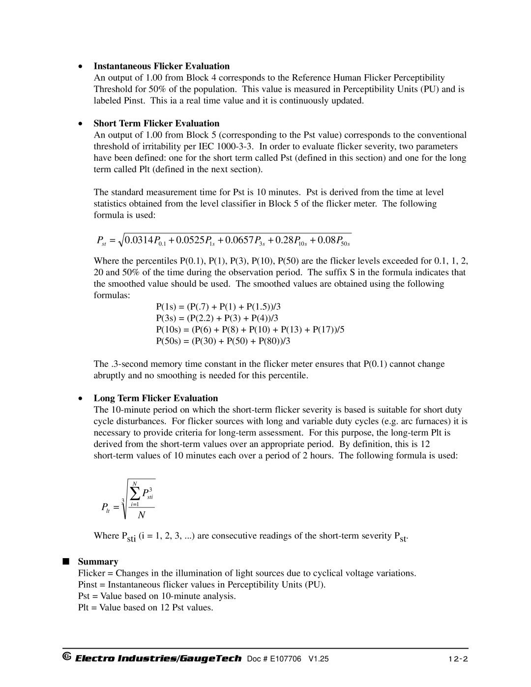 Electro-Voice 250 Instantaneous Flicker Evaluation, Short Term Flicker Evaluation, Long Term Flicker Evaluation, Summary 