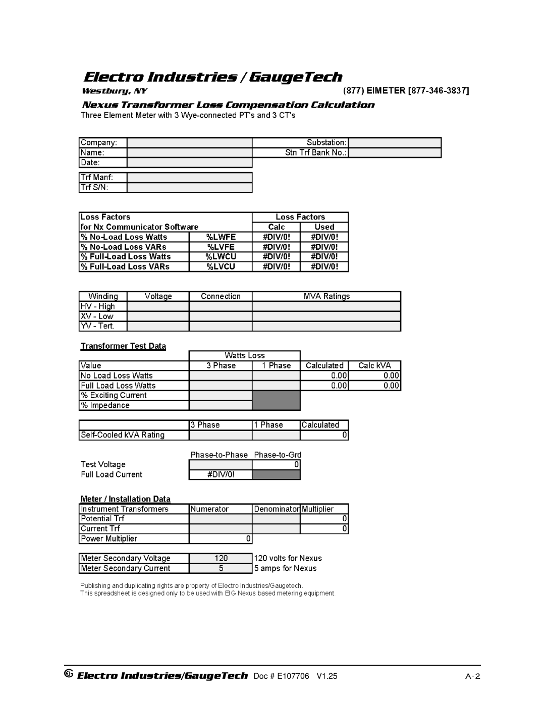 Electro-Voice 250, 1252 operation manual Electro Industries/GaugeTech Doc # E107706 