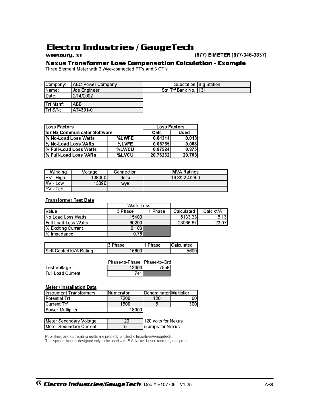 Electro-Voice 1252, 250 operation manual Electro Industries/GaugeTech Doc # E107706 