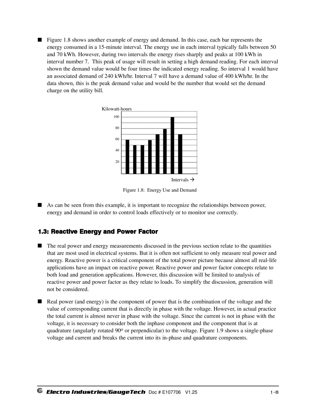 Electro-Voice 250, 1252 operation manual Reactive Energy and Power Factor, Energy Use and Demand 