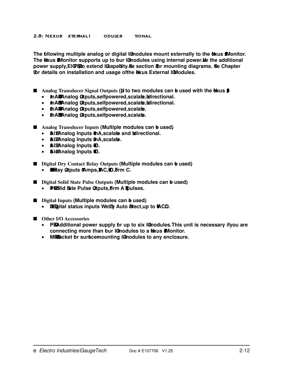 Electro-Voice 250, 1252 operation manual Nexus External I/O Modules Optional, Other I/O Accessories 