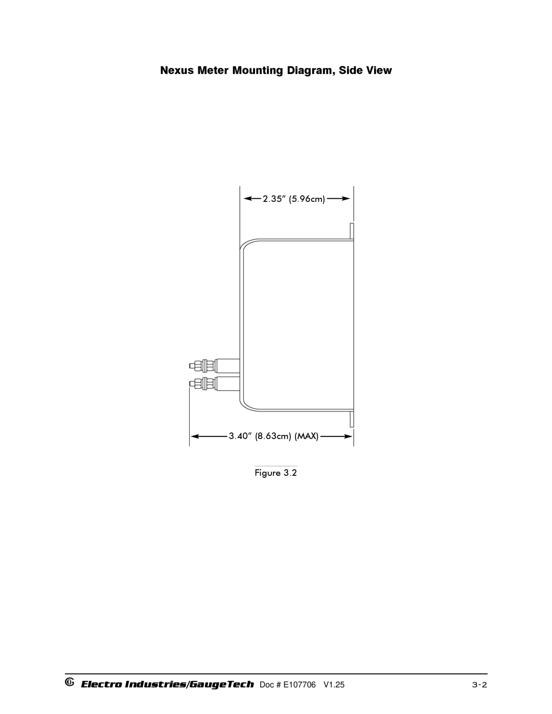 Electro-Voice 250, 1252 operation manual Nexus Meter Mounting Diagram, Side View 