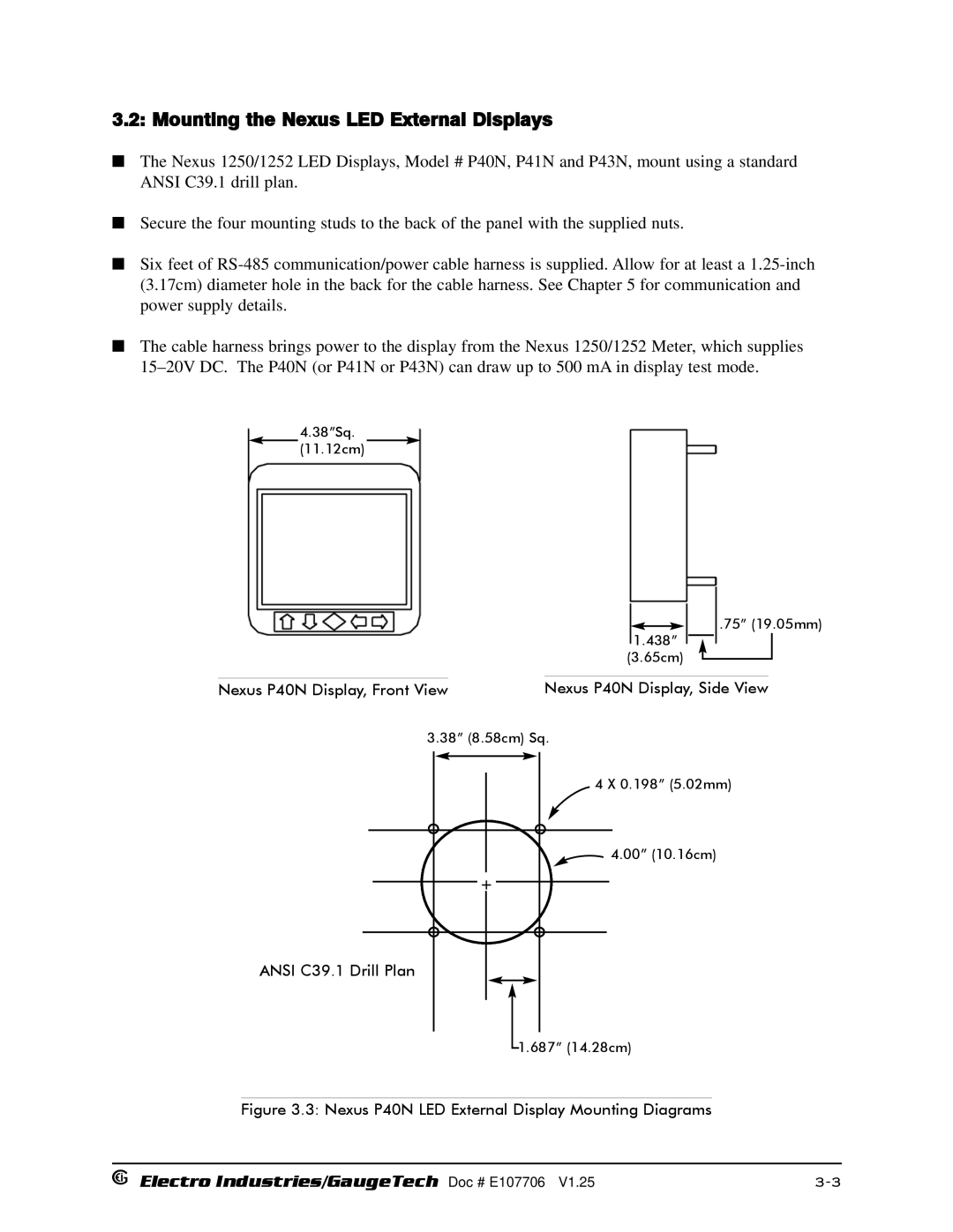 Electro-Voice 1252, 250 Mounting the Nexus LED External Displays, Nexus P40N LED External Display Mounting Diagrams 