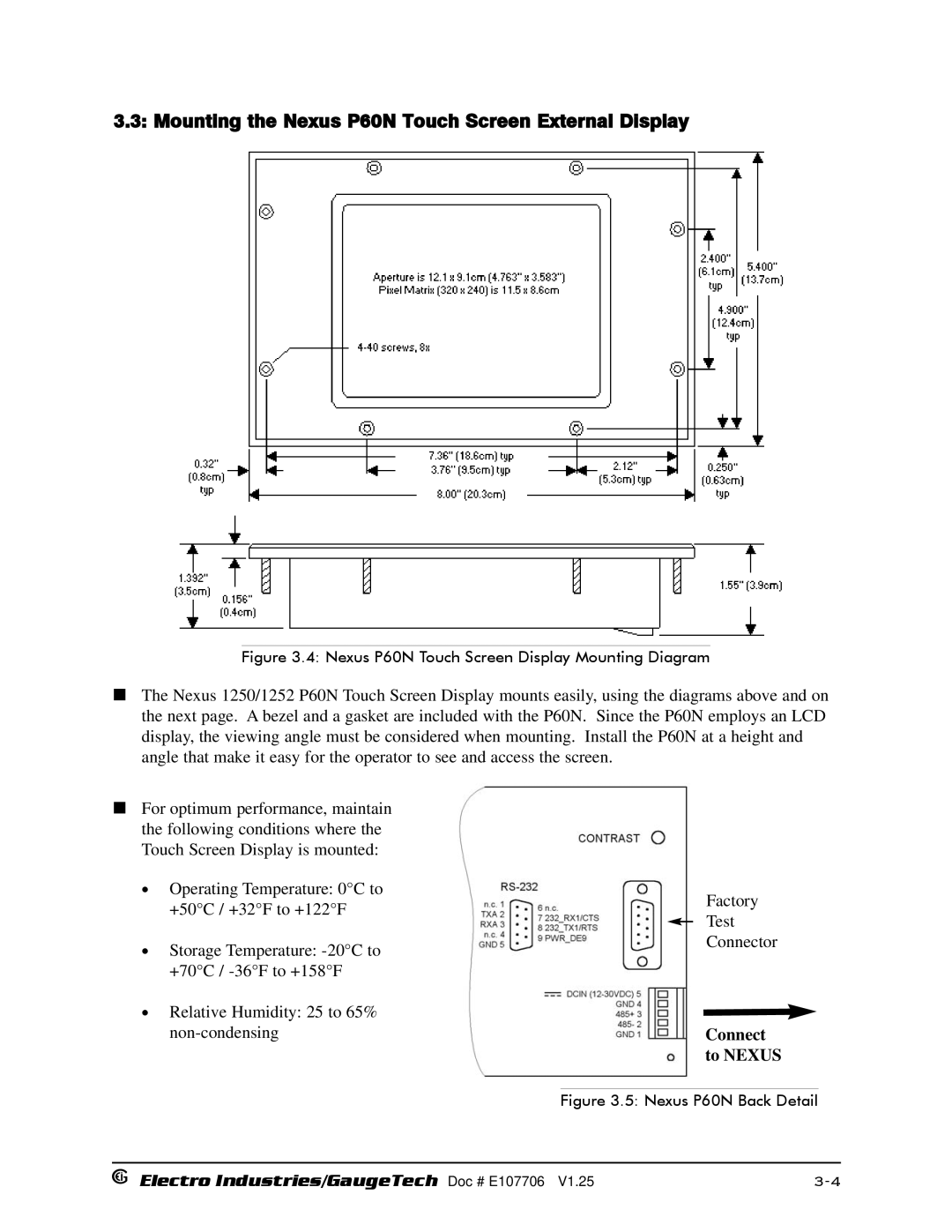 Electro-Voice 250, 1252 operation manual Mounting the Nexus P60N Touch Screen External Display, Connect to Nexus 