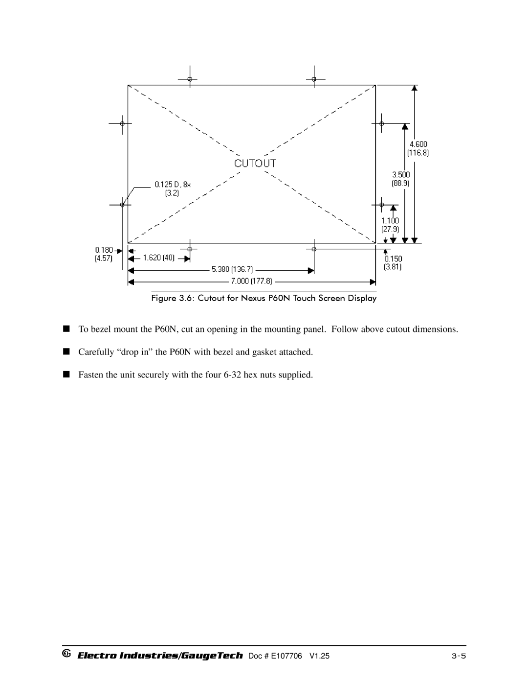 Electro-Voice 1252, 250 operation manual Cutout for Nexus P60N Touch Screen Display 