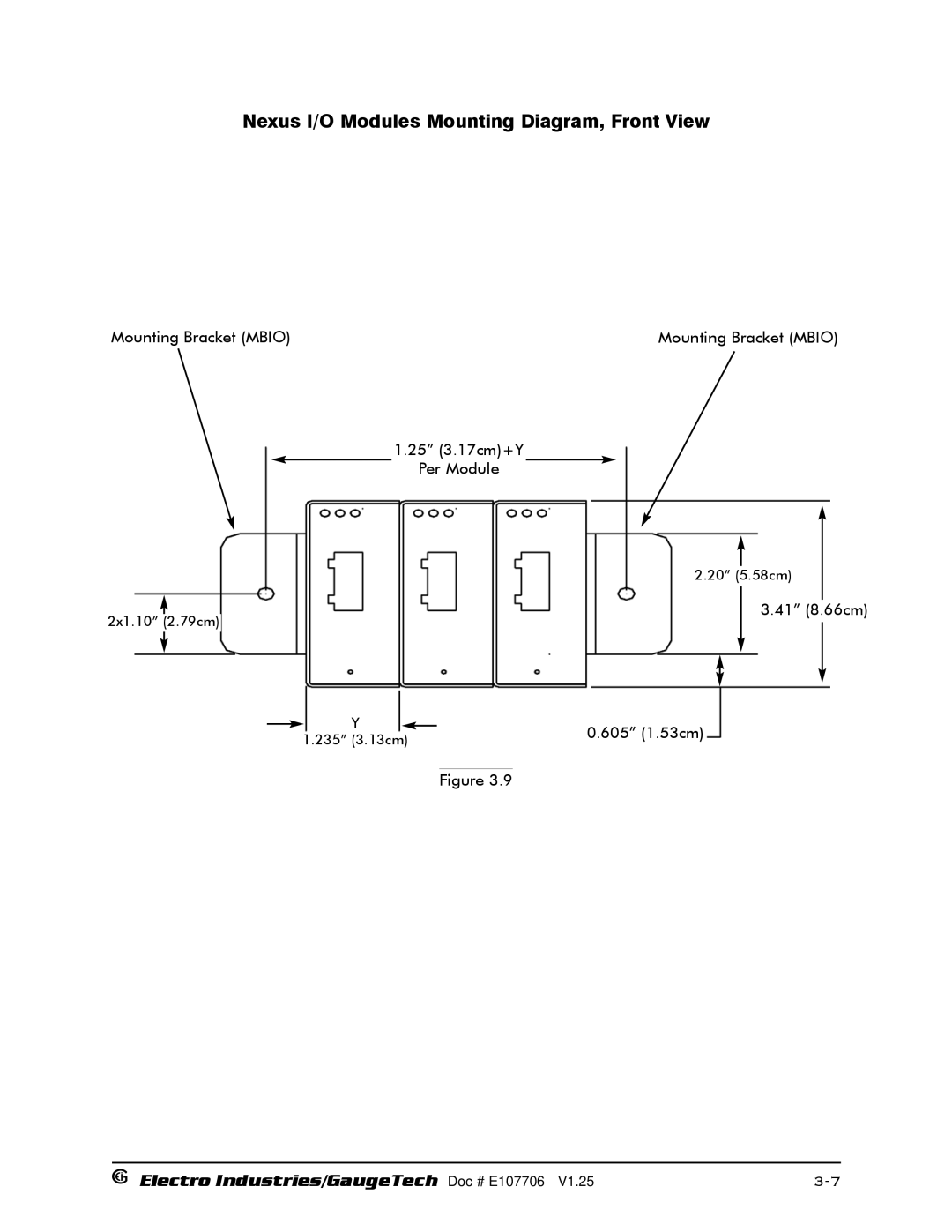 Electro-Voice 1252, 250 operation manual Nexus I/O Modules Mounting Diagram, Front View 