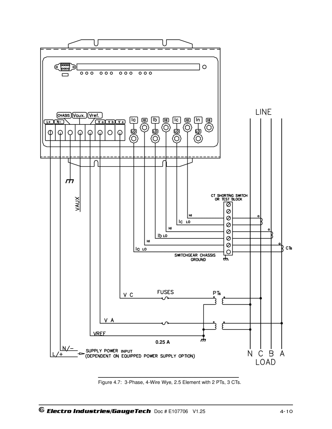 Electro-Voice 250, 1252 operation manual Phase, 4-Wire Wye, 2.5 Element with 2 PTs, 3 CTs 