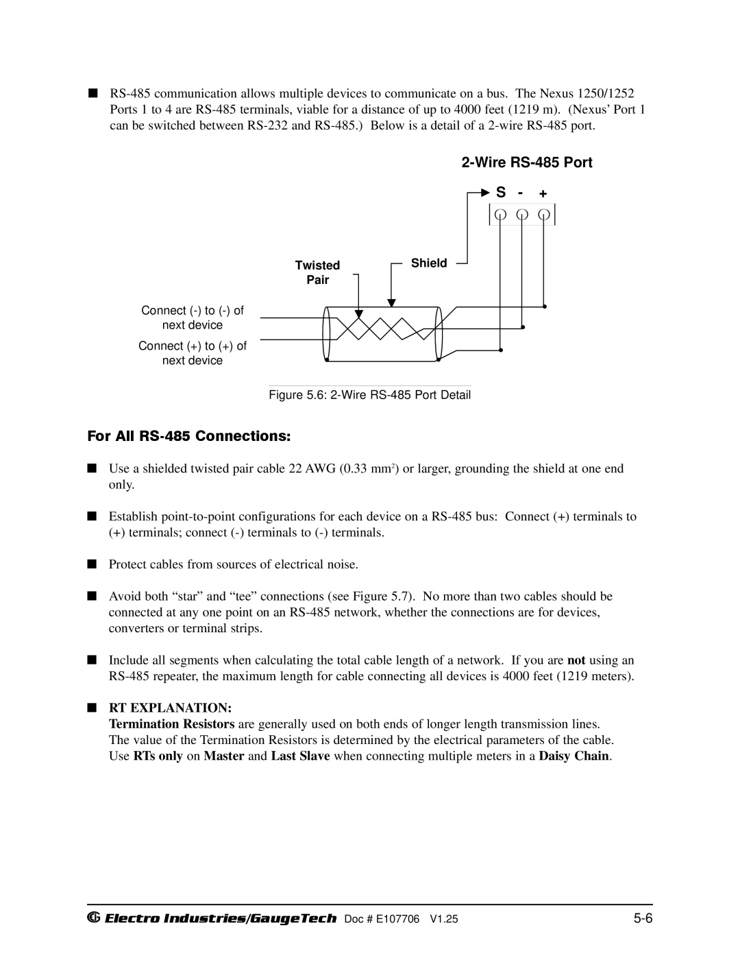 Electro-Voice 250, 1252 operation manual Wire RS-485 Port, For All RS-485 Connections 