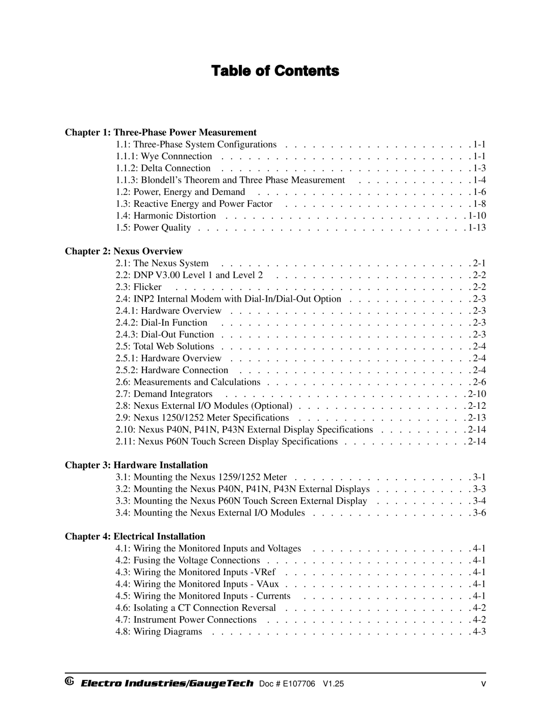 Electro-Voice 1252, 250 operation manual Table of Contents 