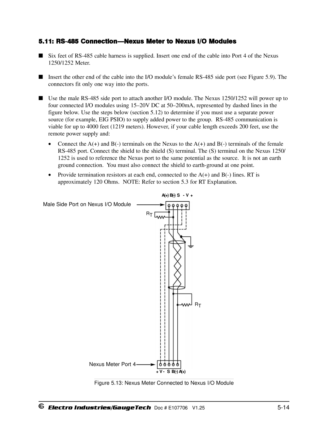 Electro-Voice 250, 1252 11 RS-485 Connection-Nexus Meter to Nexus I/O Modules, Nexus Meter Connected to Nexus I/O Module 