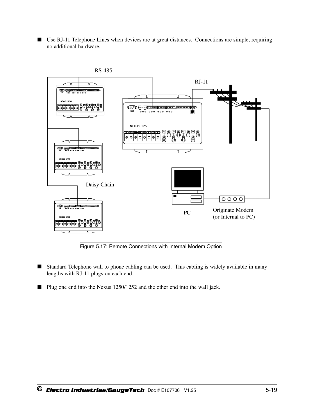 Electro-Voice 1252, 250 operation manual Remote Connections with Internal Modem Option 