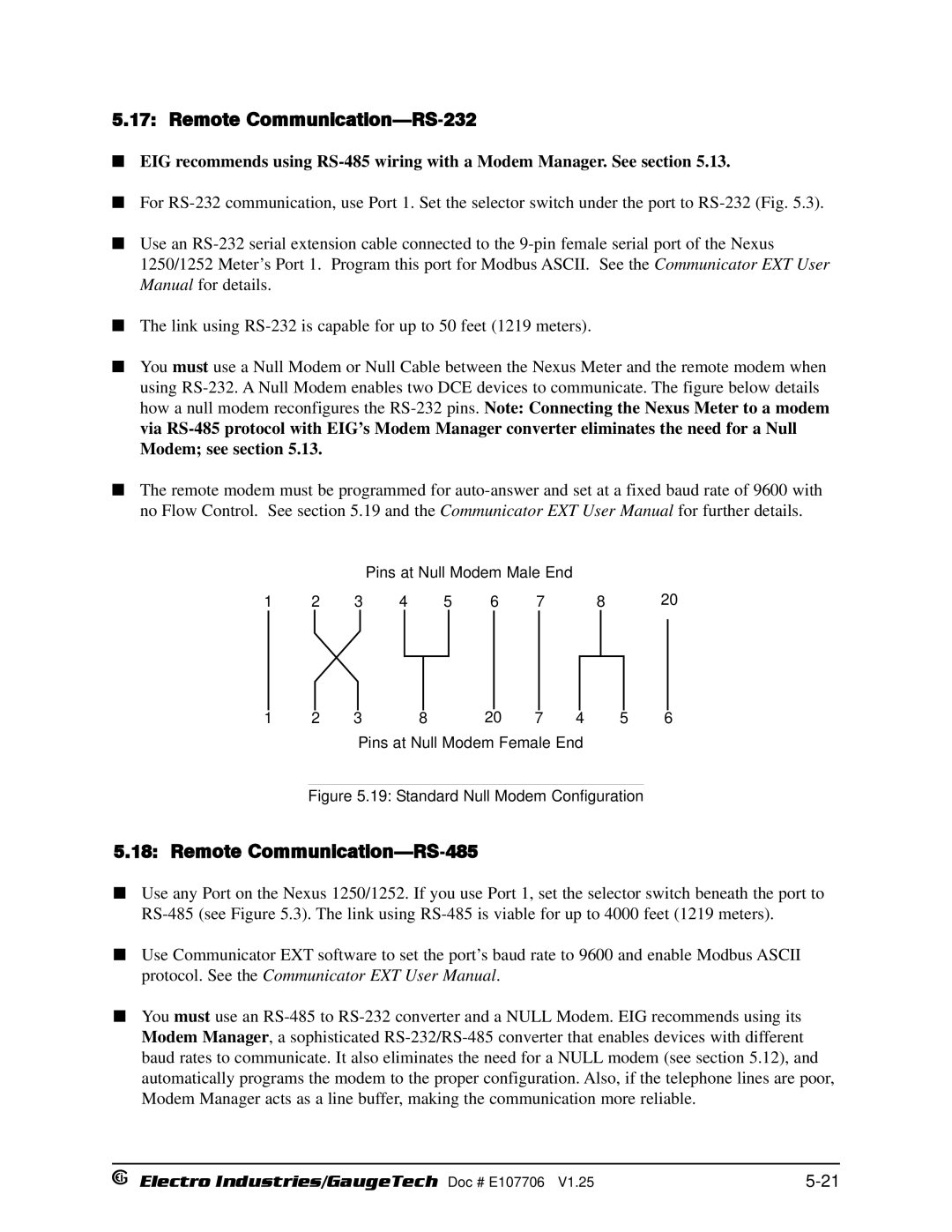 Electro-Voice 1252, 250 operation manual Remote Communication-RS-232, Remote Communication-RS-485 