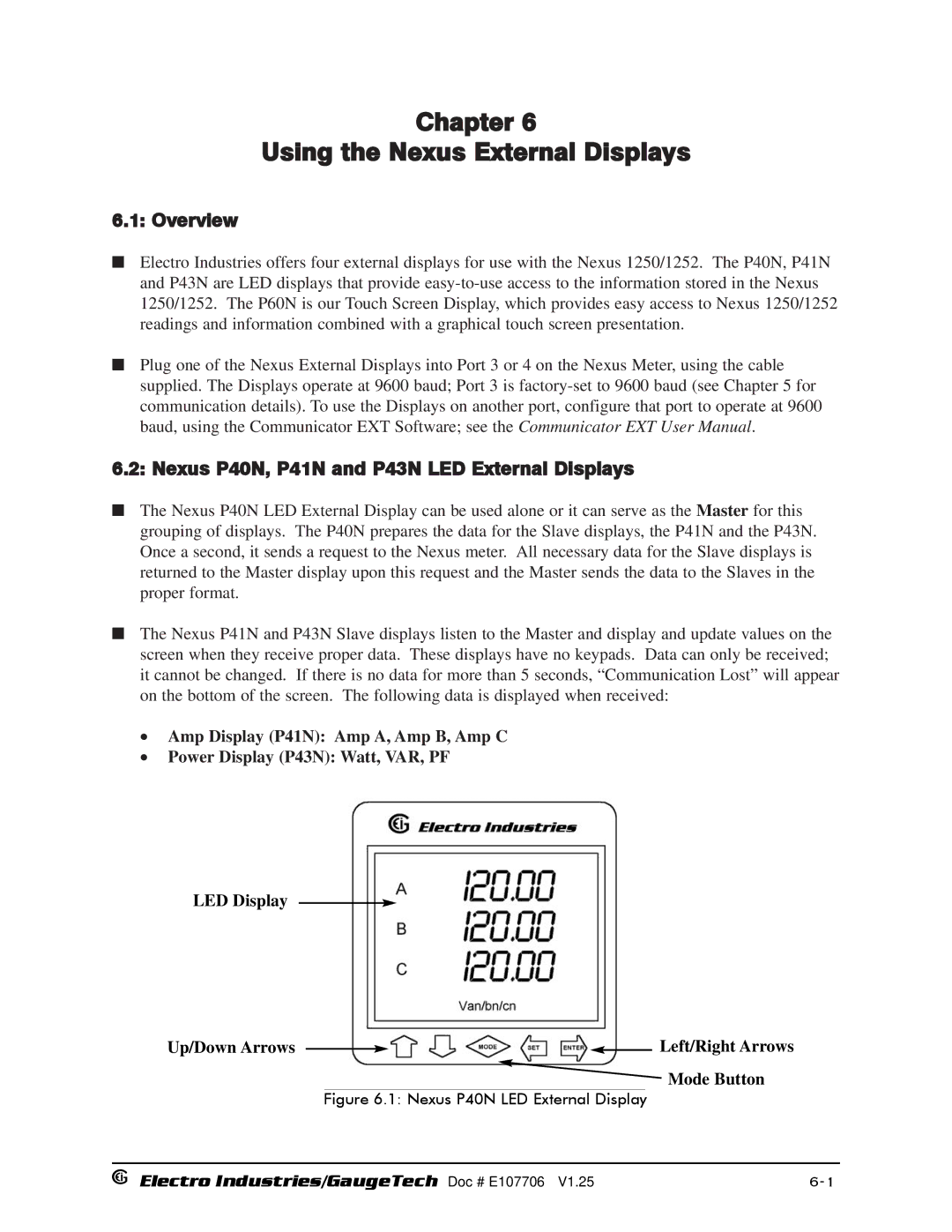 Electro-Voice 1252, 250 operation manual LED Display Up/Down Arrows, Mode Button 