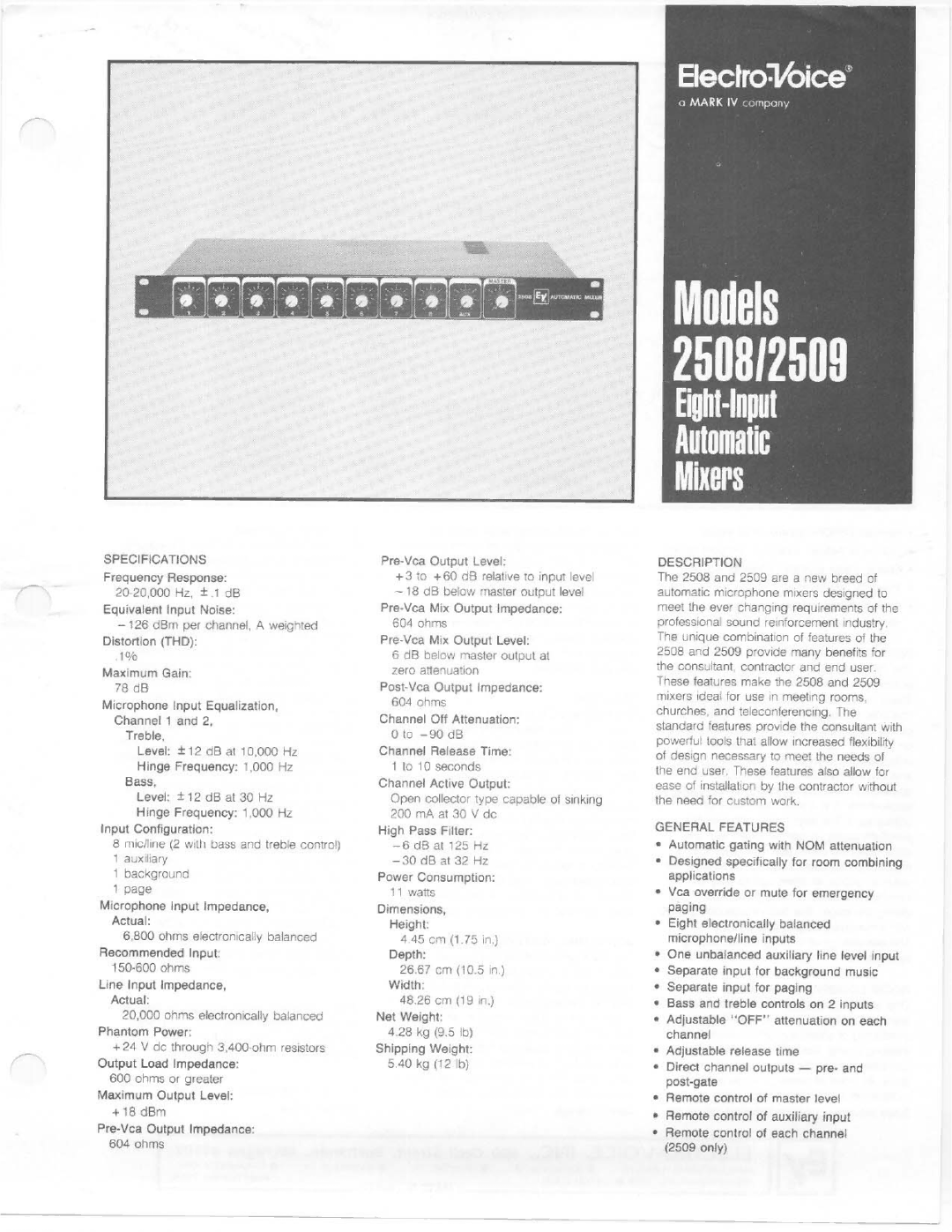 Electro-Voice 2508, 2509 manual 