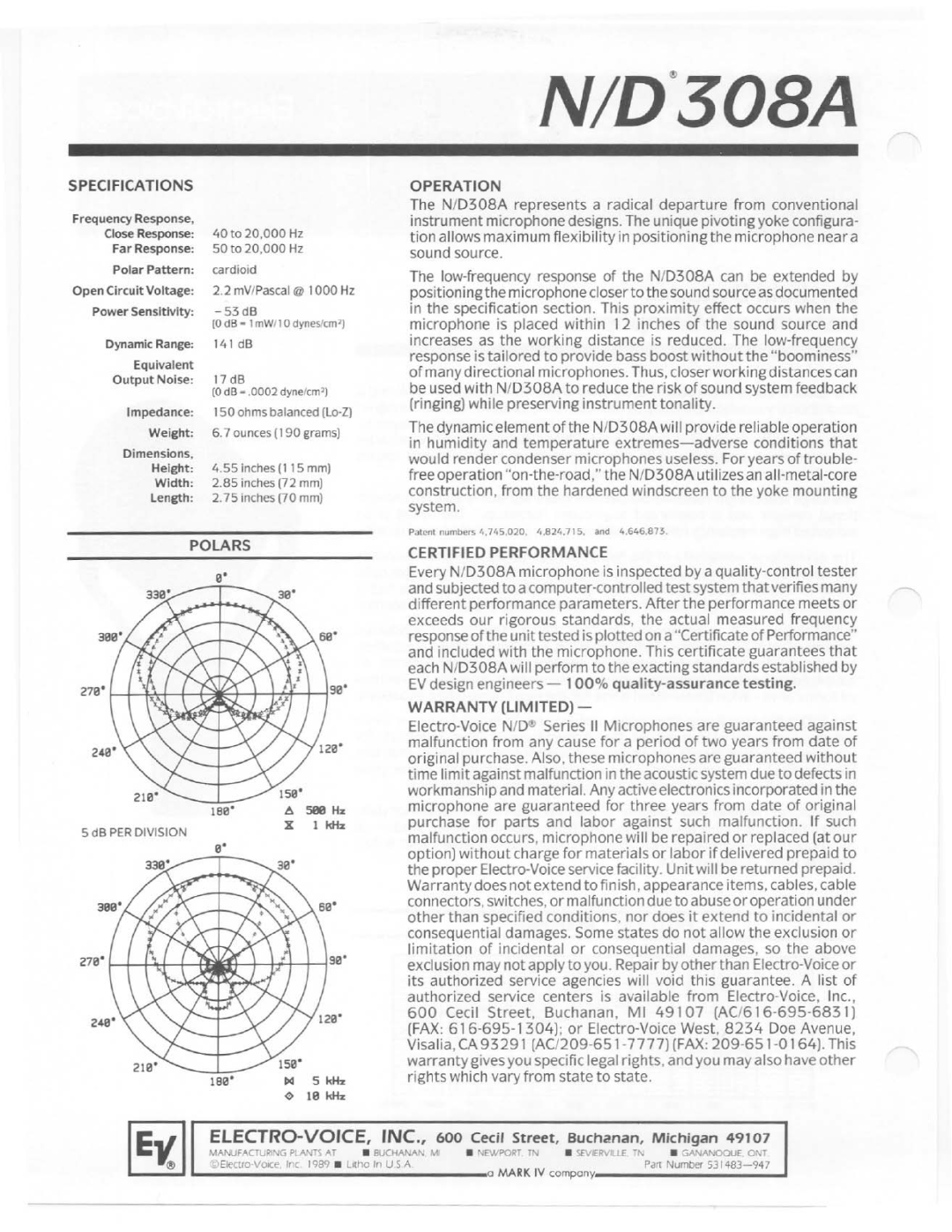 Electro-Voice 308A manual 