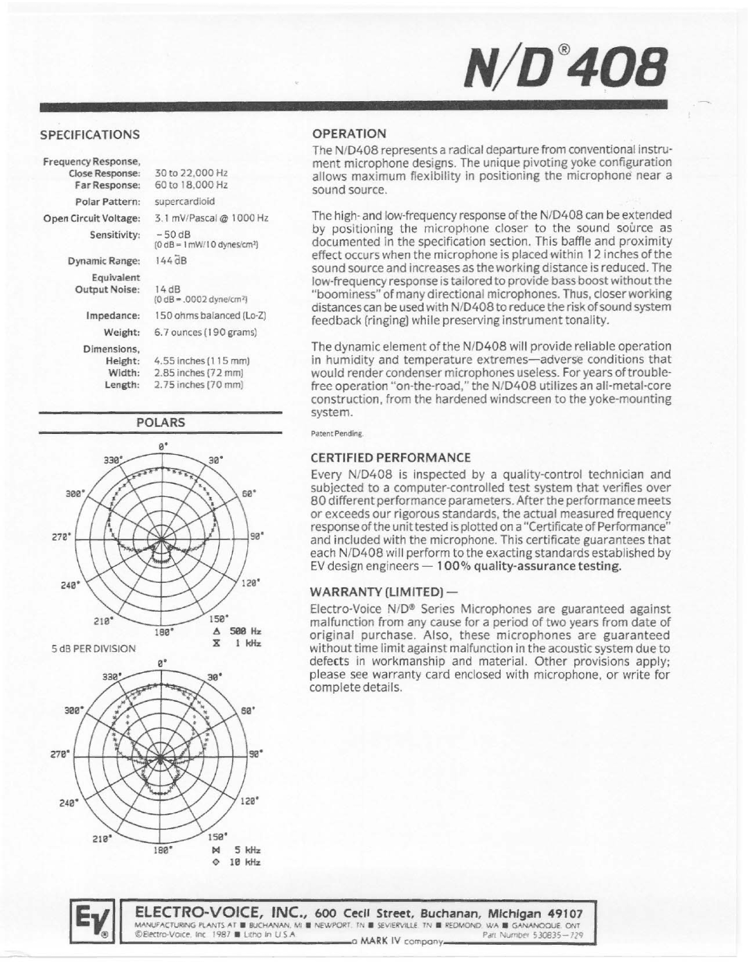 Electro-Voice 408 manual 