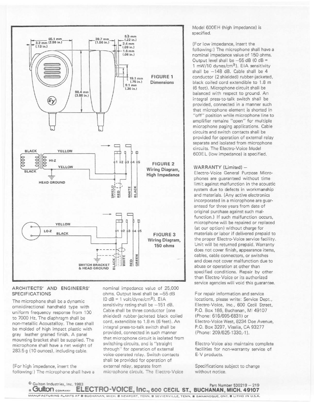 Electro-Voice 600EH, 600EL manual 