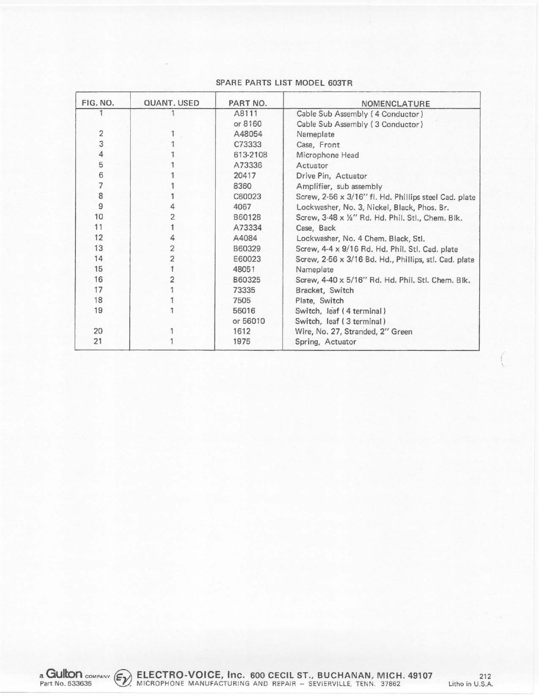 Electro-Voice 603TR manual 