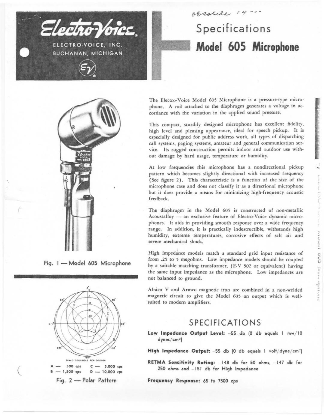 Electro-Voice 605 manual 