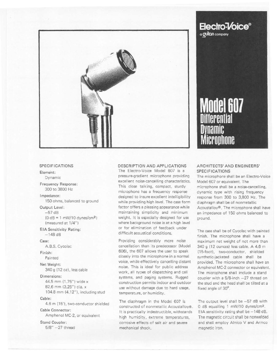 Electro-Voice 607 manual 