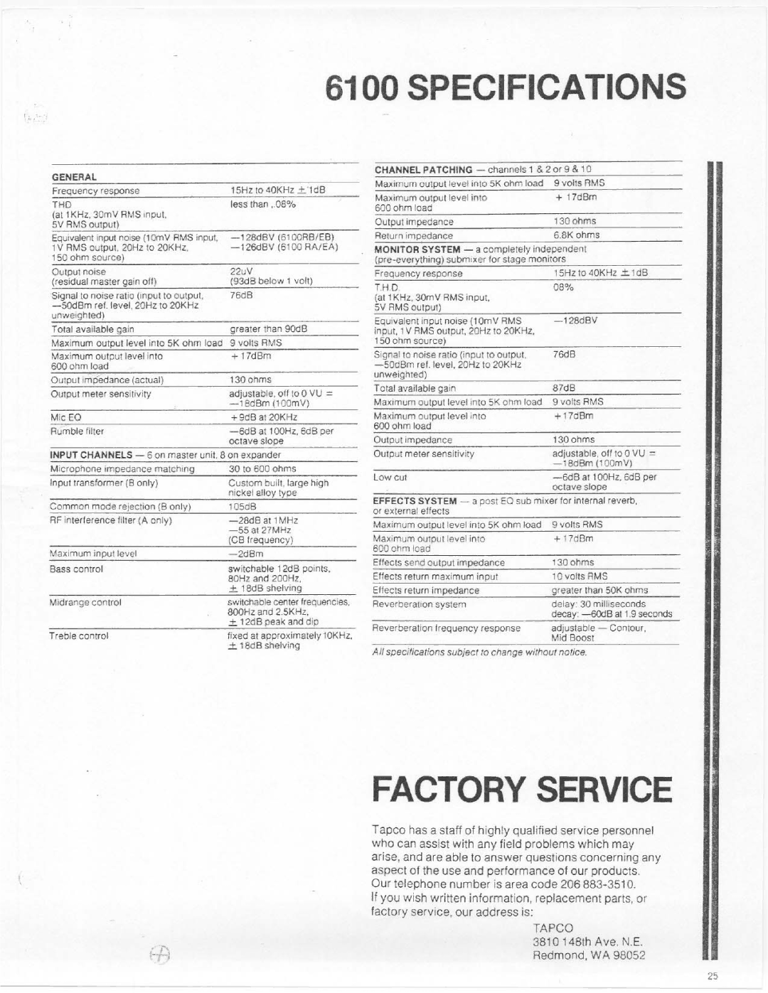 Electro-Voice 6100 SERIES manual 