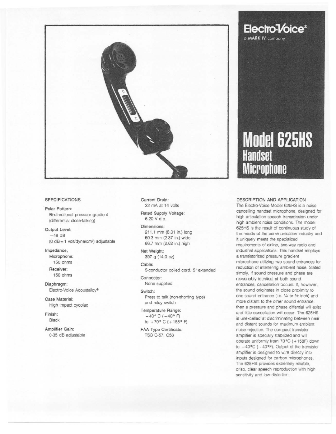 Electro-Voice 625HS manual 