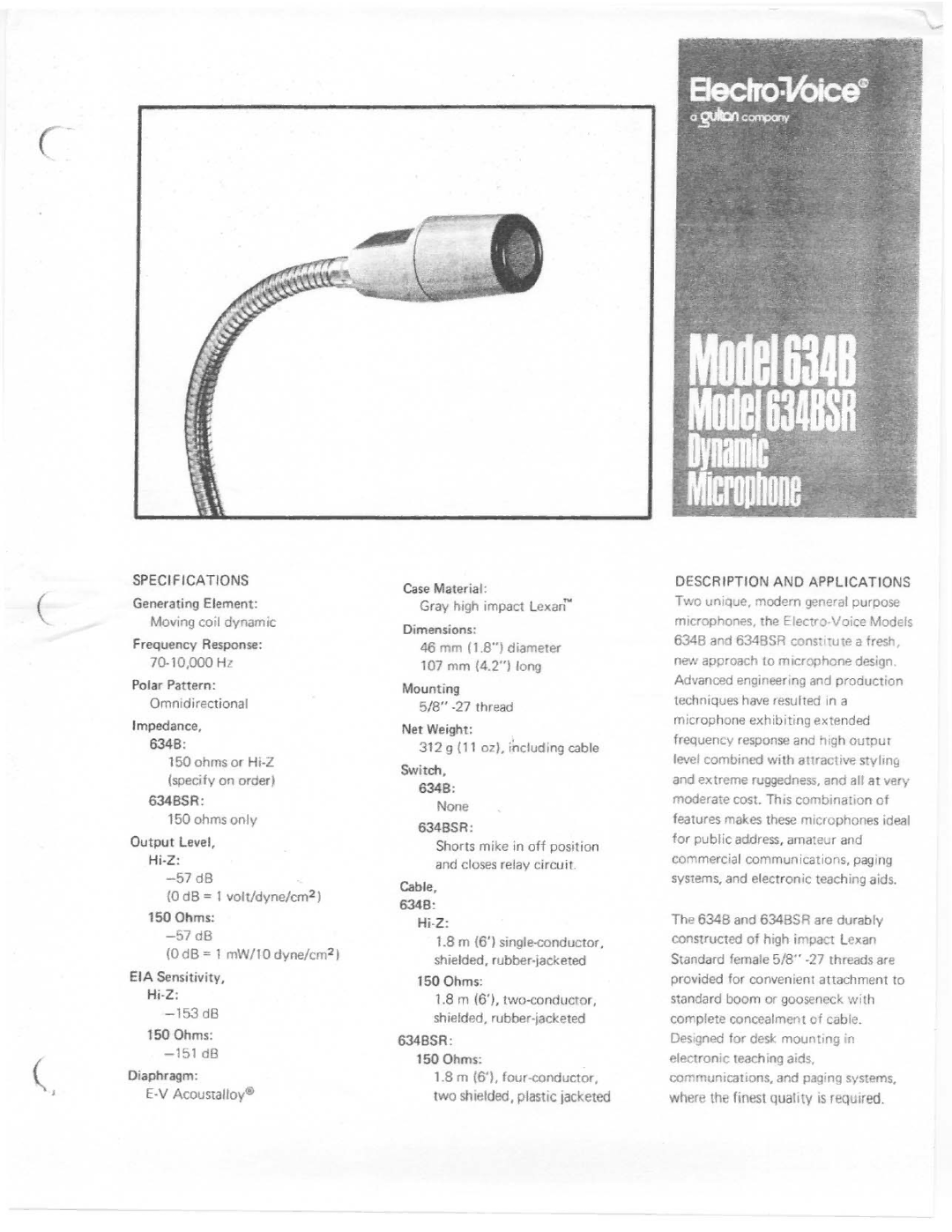 Electro-Voice 634BSR manual 