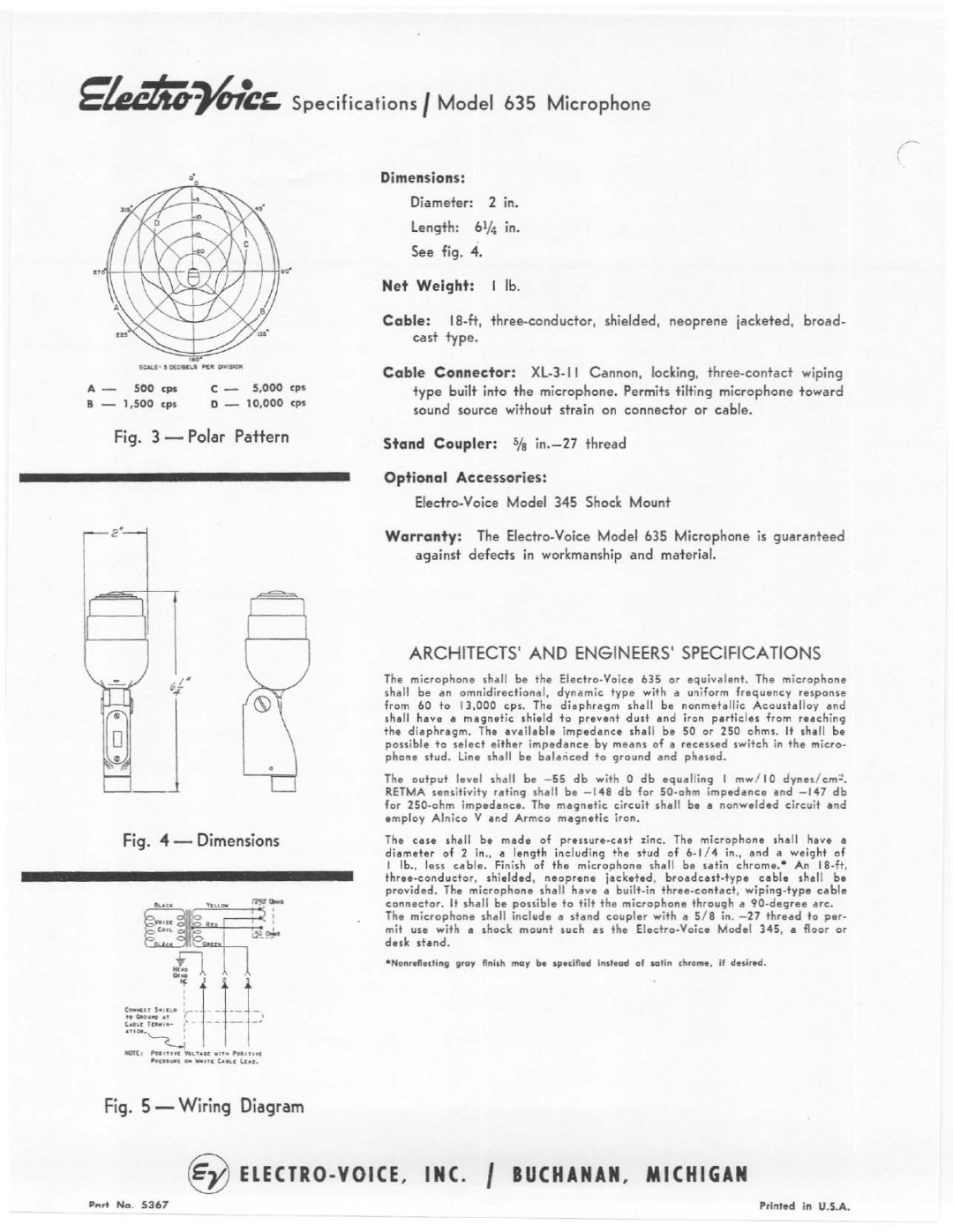 Electro-Voice 635 manual 