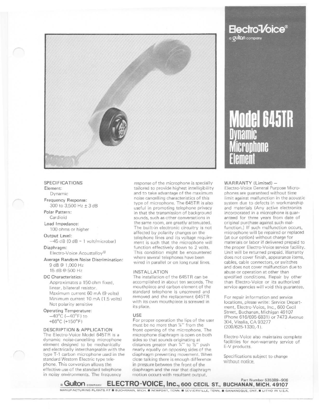 Electro-Voice 645TR manual 