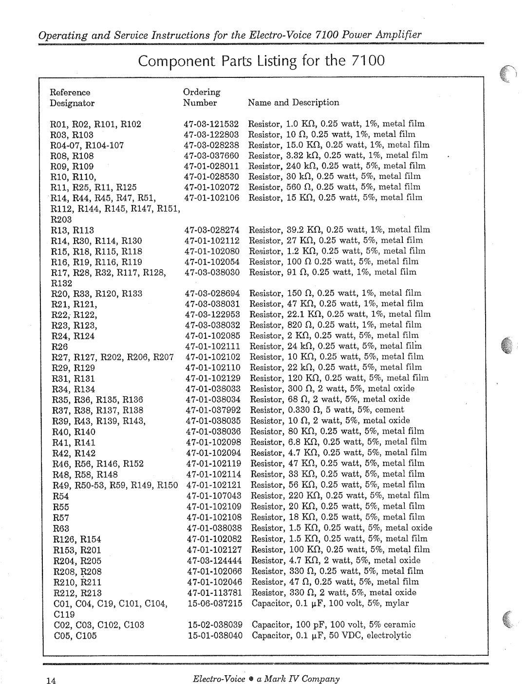 Electro-Voice 7100 manual 